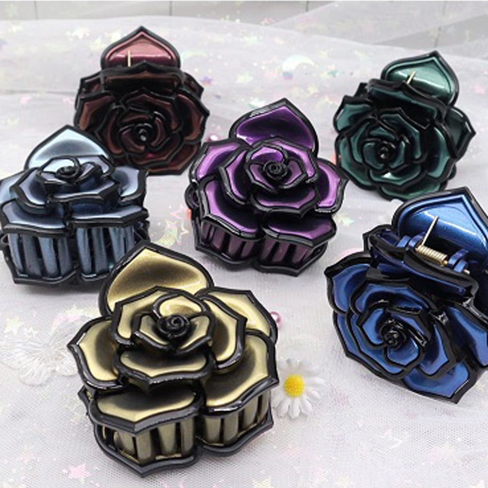 Metallic Rose Flower Claw Hair Clips