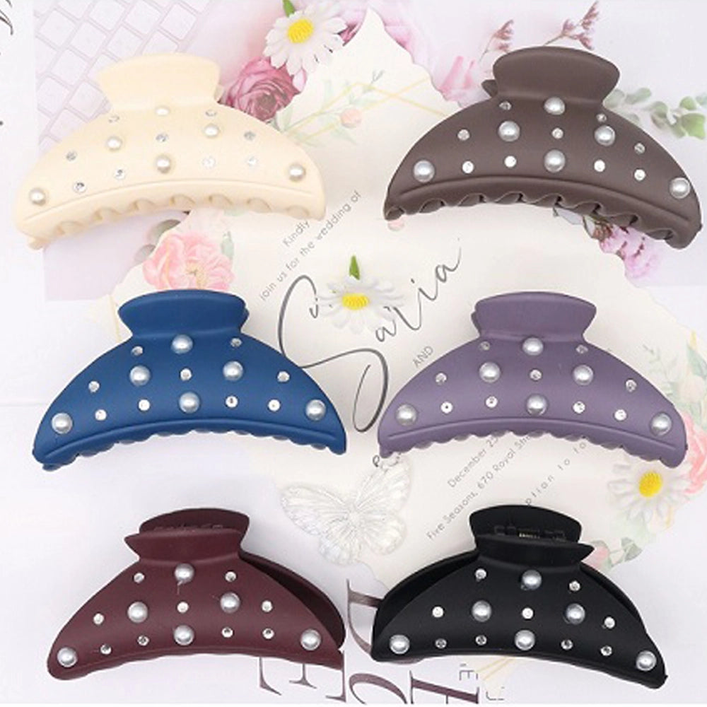 Matte Pearl Claw Clips | Large Rhinestone Hair Grips | Assorted Solid Color Hair Accessories