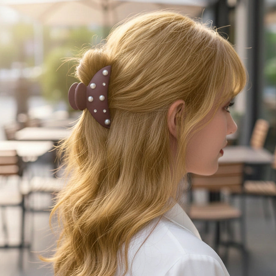 Matte Pearl Claw Clips | Large Rhinestone Hair Grips | Assorted Solid Color Hair Accessories