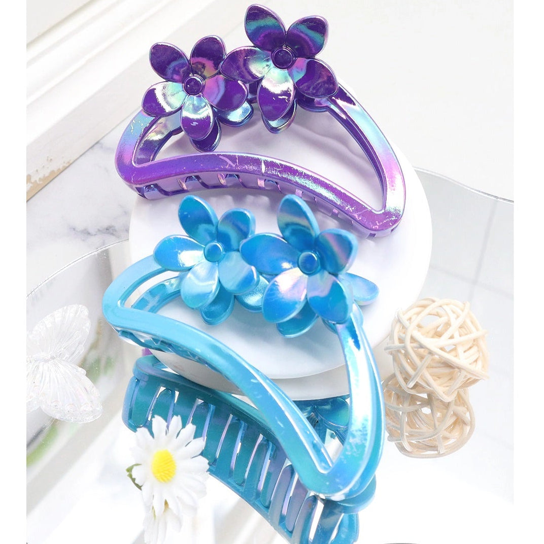 Iridescent Flower Power: Holographic Floral Claw Clips (AHR2148)