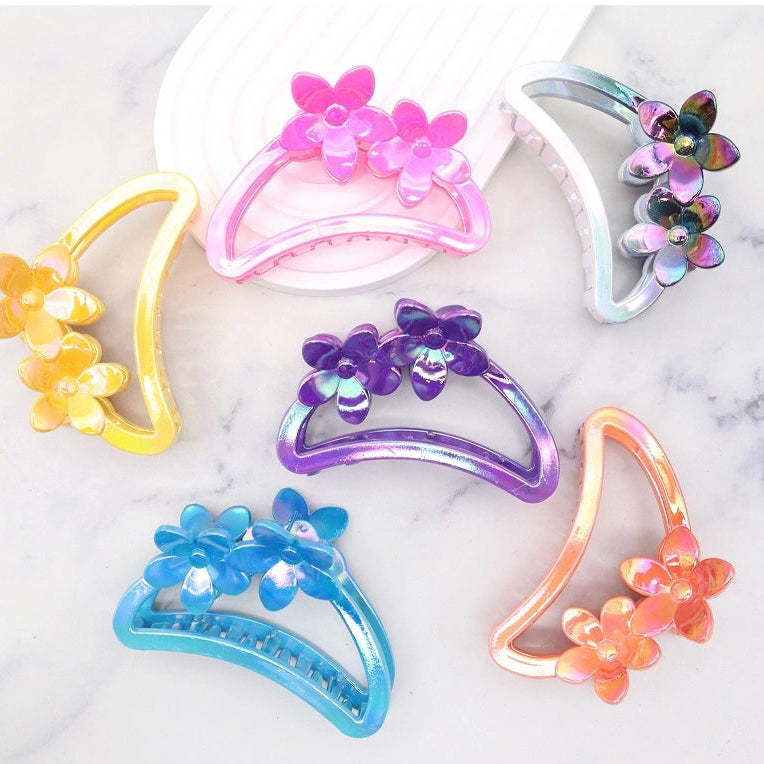 Iridescent Flower Power: Holographic Floral Claw Clips (AHR2148)