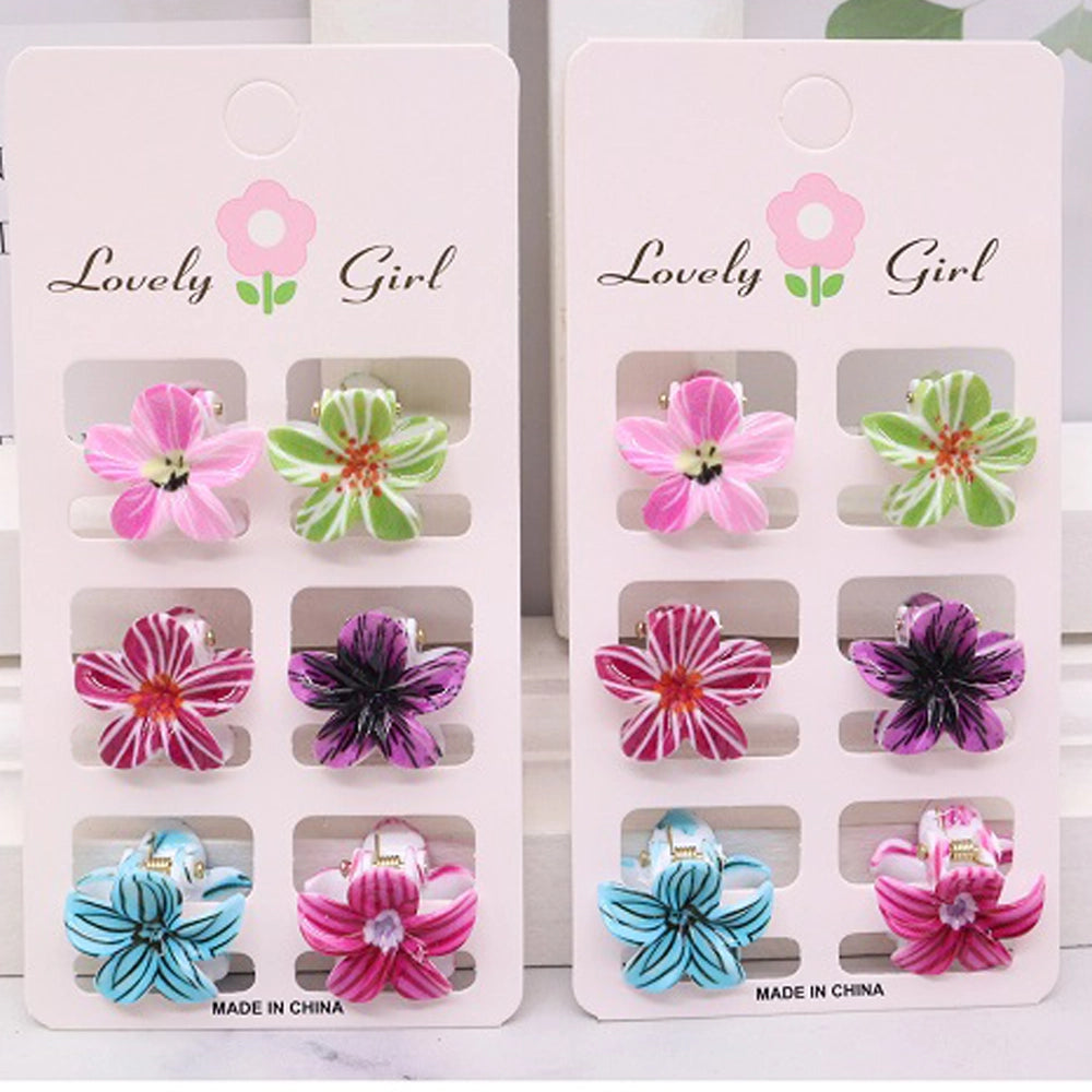 Charming Floral Mini Hair Clip Set 6pc/card (AHR2175)