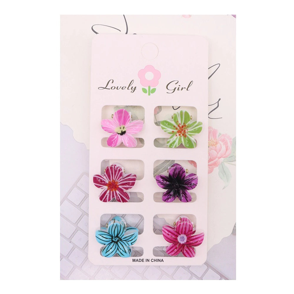 Charming Floral Mini Hair Clip Set 6pc/card (AHR2175)
