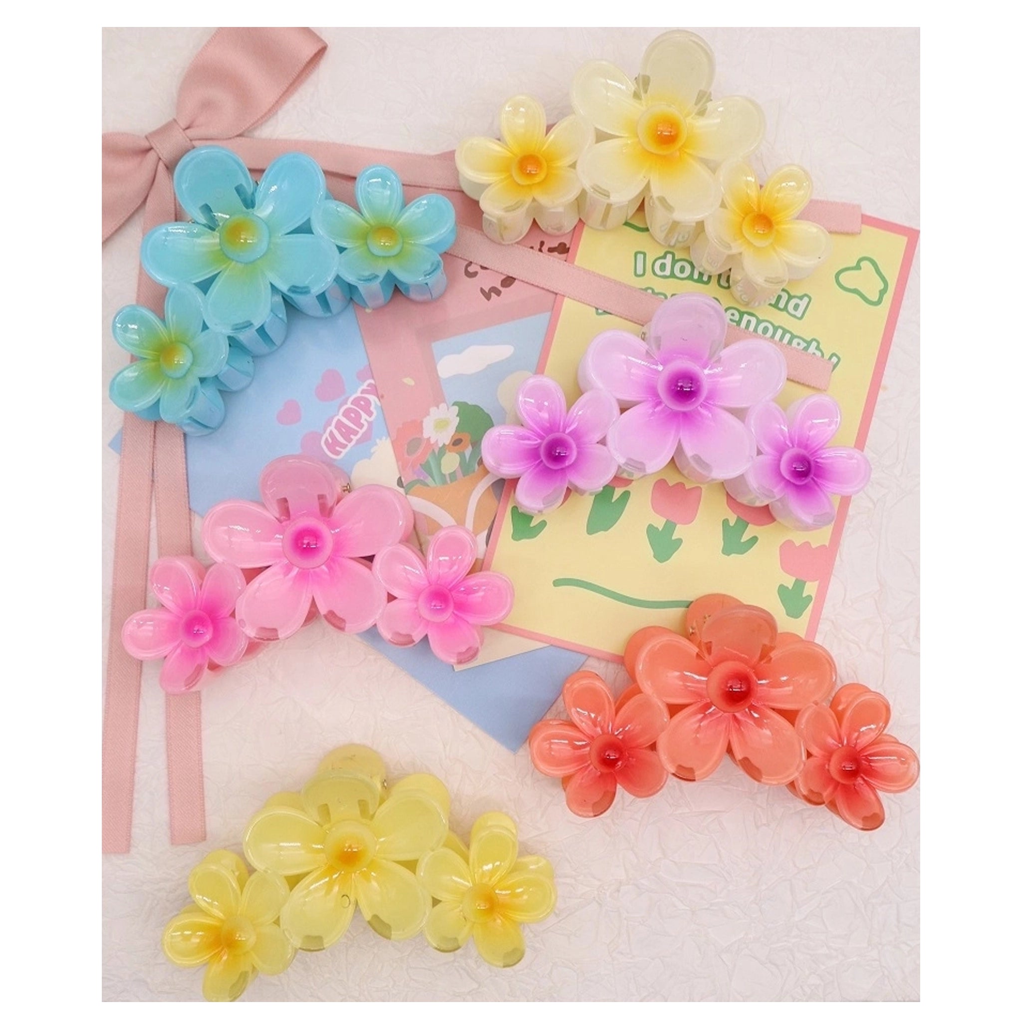 Floral Triple-Bloom Matte Hair Claw Clip | Y2K Aesthetic Hair Accessory (AHR2191)