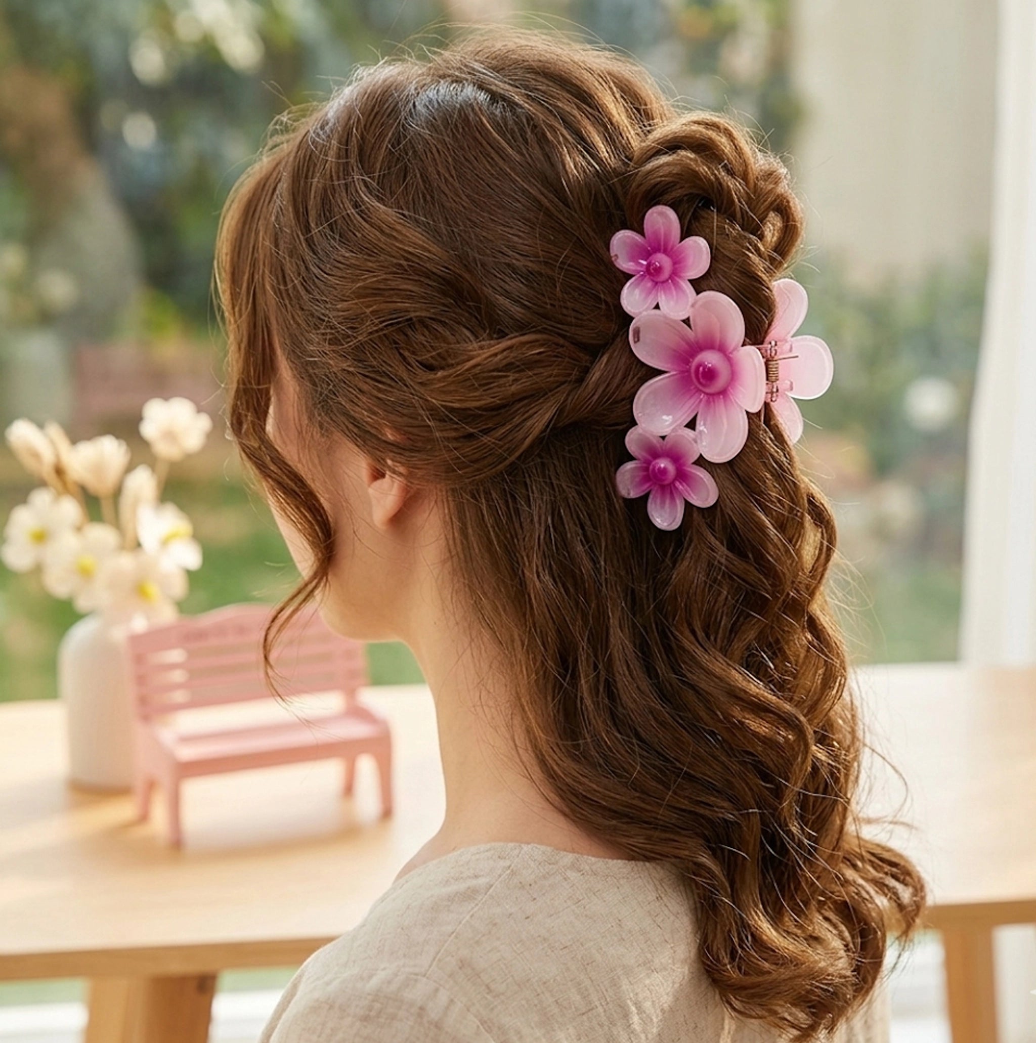Floral Triple-Bloom Matte Hair Claw Clip | Y2K Aesthetic Hair Accessory (AHR2191)