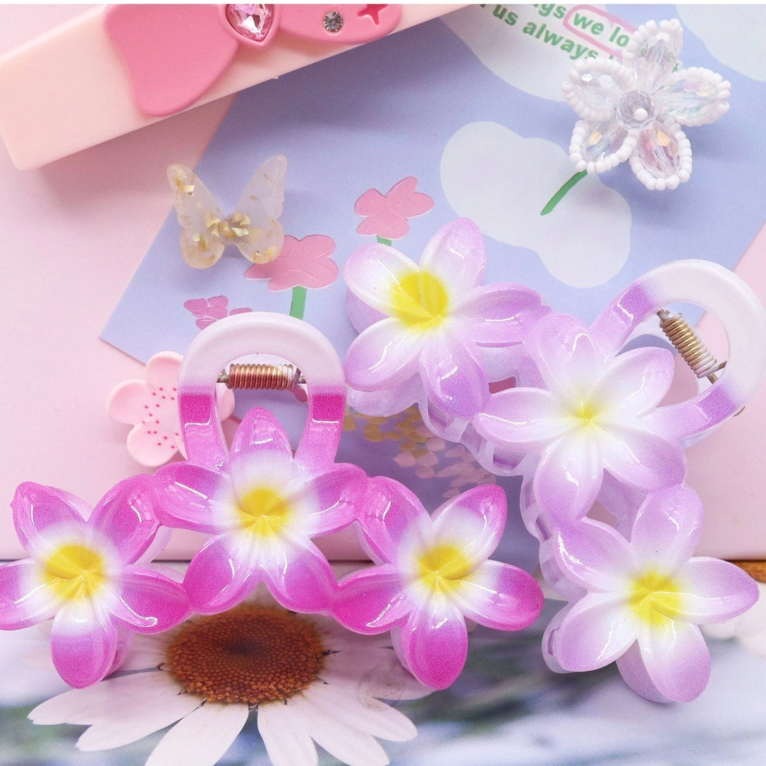 Tropical Plumeria Flower Hair Claw Clip - Vibrant Floral Matte Hair Accessory (AHR2192)