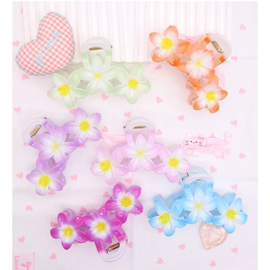 Tropical Plumeria Flower Hair Claw Clip - Vibrant Floral Matte Hair Accessory (AHR2192)