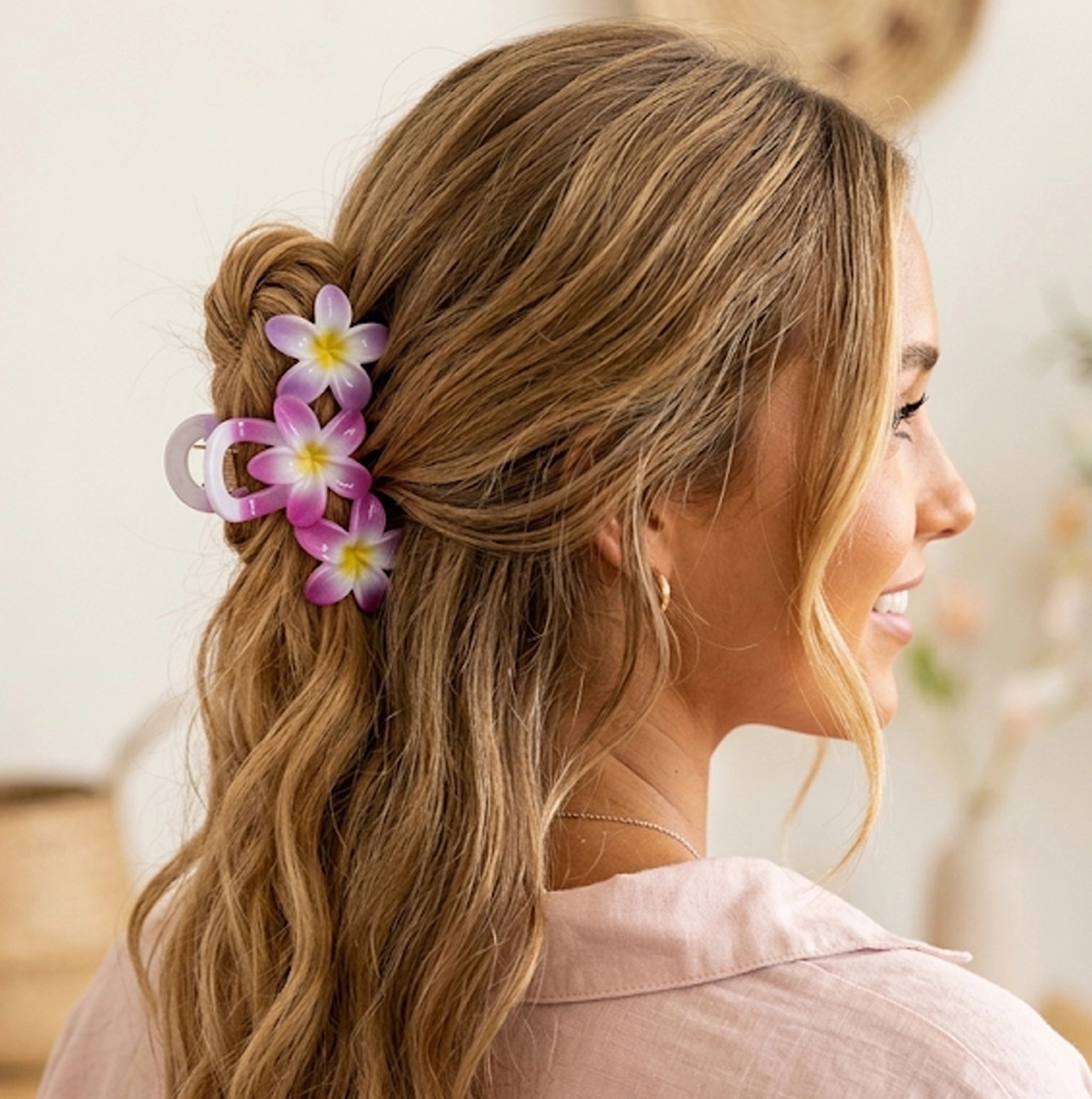 Tropical Plumeria Flower Hair Claw Clip - Vibrant Floral Matte Hair Accessory (AHR2192)