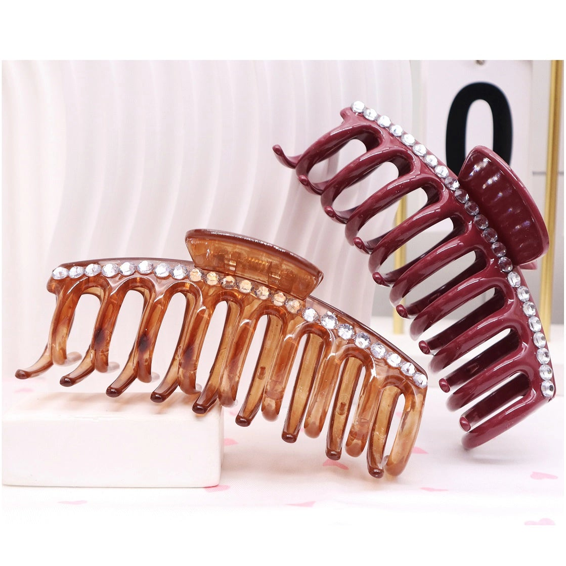 Elegant Rhinestone Accented Large Hair Claw Clip - Non-Slip Strong Hold French Hair Accessory (AHR2193)