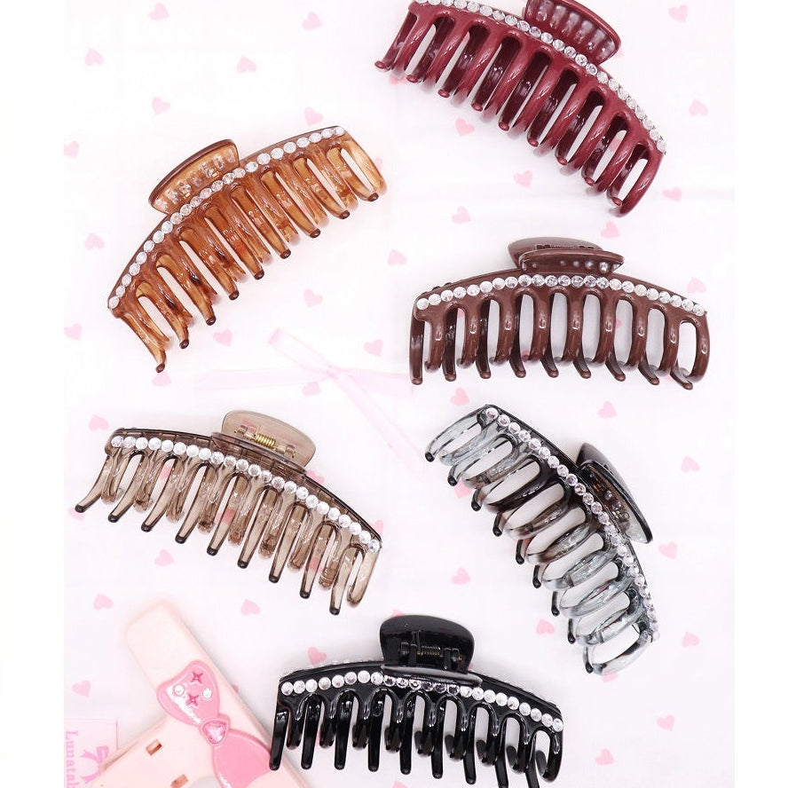 Elegant Rhinestone Accented Large Hair Claw Clip - Non-Slip Strong Hold French Hair Accessory (AHR2193)