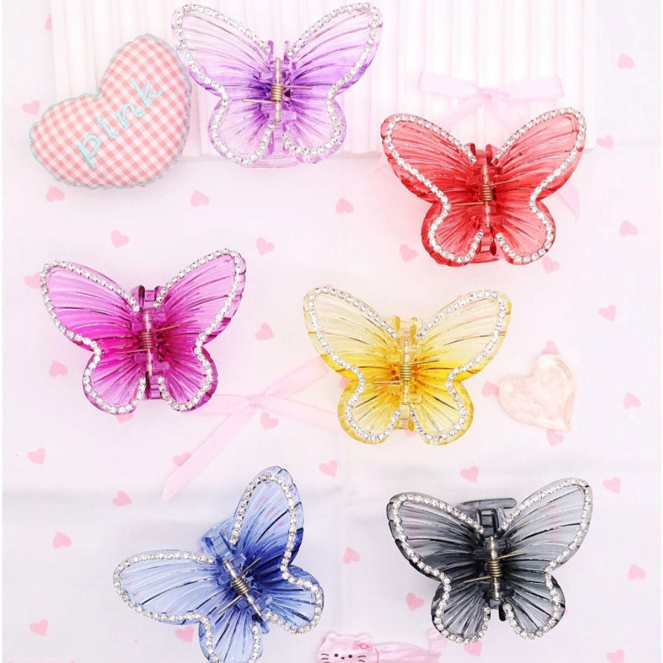 Elegant Rhinestone Butterfly Hair Claw Clip - Sparkly Crystal Translucent Butterfly Hair Accessories for Women & Girls - 6 Vibrant Colors (AHR2194)