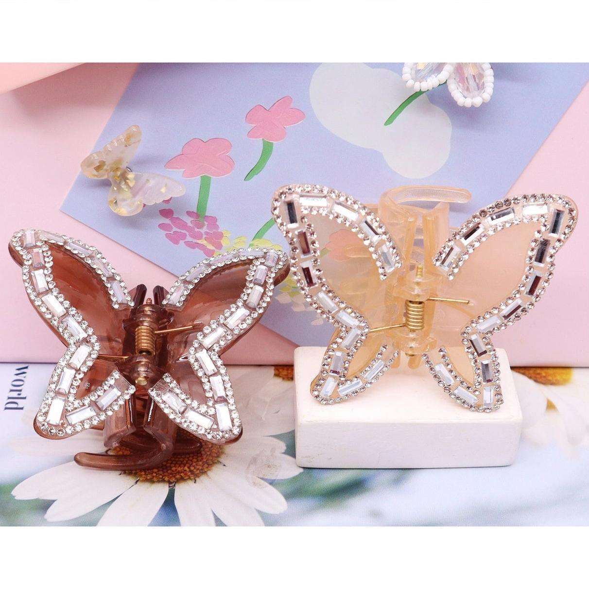 Sparkling Rhinestone Butterfly Claw Clip – Elegant Matte Hair Accessory (AHR2195)