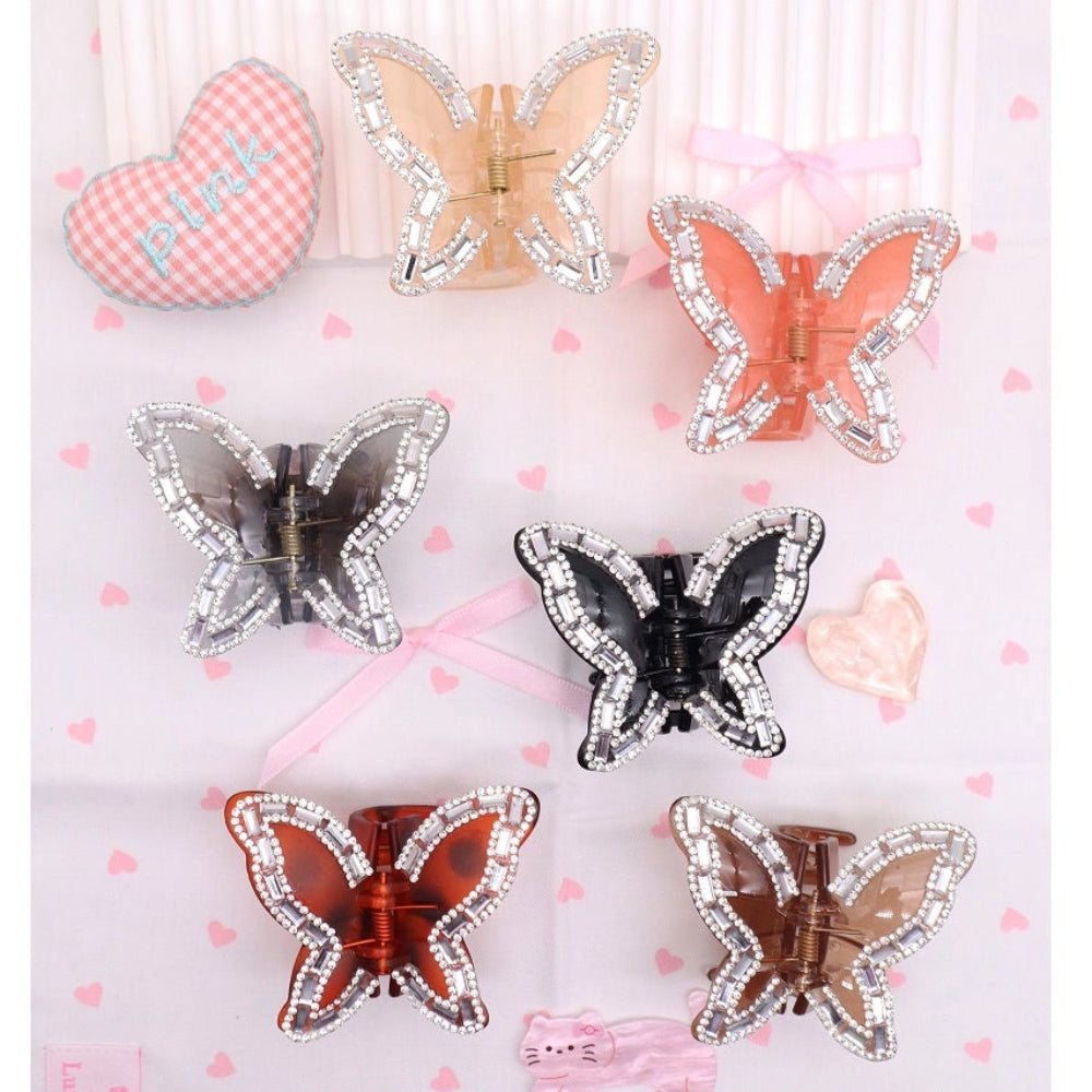 Sparkling Rhinestone Butterfly Claw Clip – Elegant Matte Hair Accessory (AHR2195)