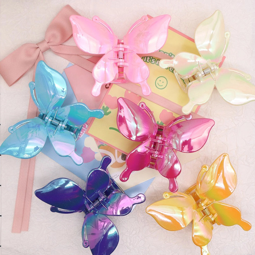 Iridescent Butterfly Hair Claw Clip – Large 3D Shimmering Hair Clamp – Y2K Aesthetic Butterfly Wings Hair Accessory for Women & Girls (AHR2200)