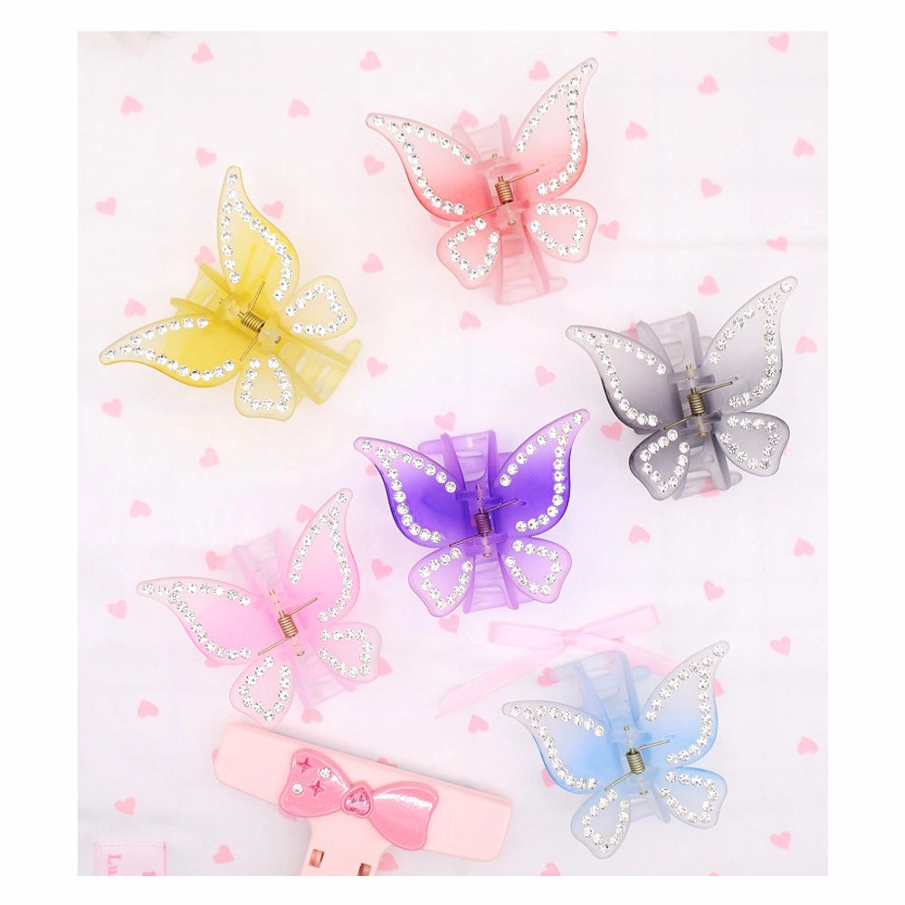Sparkling Rhinestone Butterfly Hair Claw Clips – Translucent Pastel Matte Hair Jaw Clips for Women & Girls – Y2K Aesthetic Fairy Hair Accessories (AHR2202)