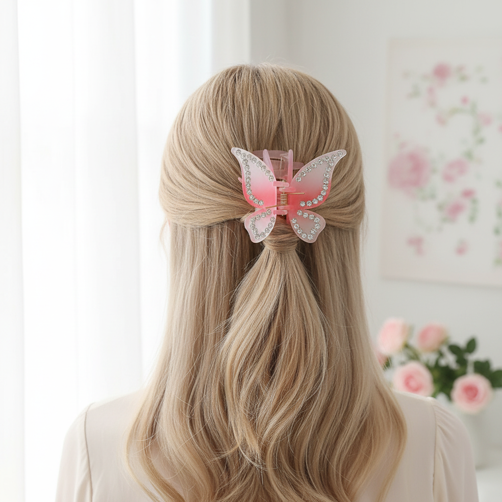 Sparkling Rhinestone Butterfly Hair Claw Clips – Translucent Pastel Matte Hair Jaw Clips for Women & Girls – Y2K Aesthetic Fairy Hair Accessories (AHR2202)