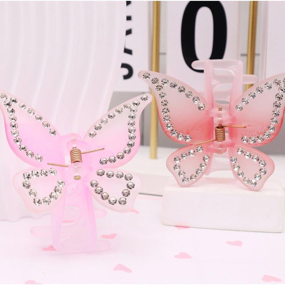 Sparkling Rhinestone Butterfly Hair Claw Clips – Translucent Pastel Matte Hair Jaw Clips for Women & Girls – Y2K Aesthetic Fairy Hair Accessories (AHR2202)