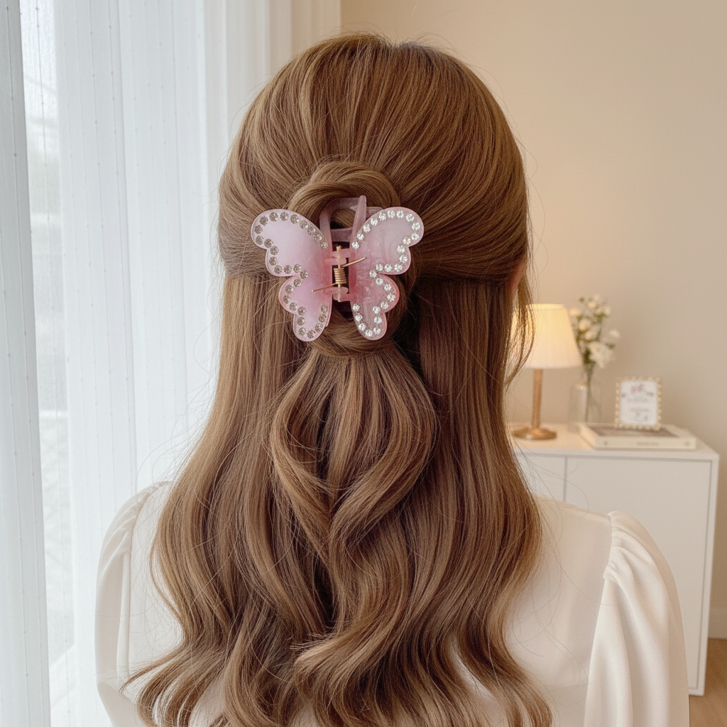 Sparkling Rhinestone Butterfly Claw Clips – Y2K Aesthetic Gradient Hair Accessories for Women & Girls (AHR2203)