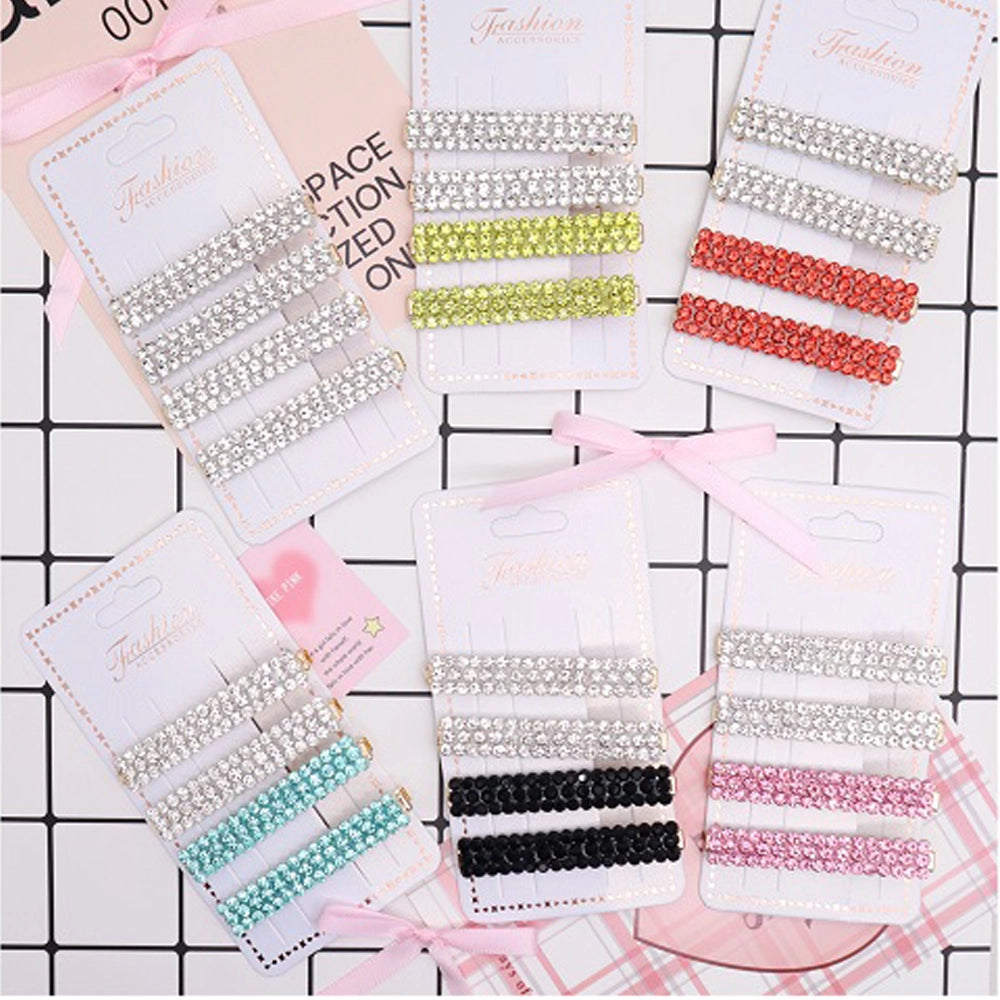 Sparkling Rhinestone Hair Clip Set - 4 Piece Fashion Accessories (AHR2211)