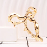 Vintage-Inspired Metallic Bow Hair Claw – Elegant Liquid Metal Ribbon Hair Clip (AHR2217)