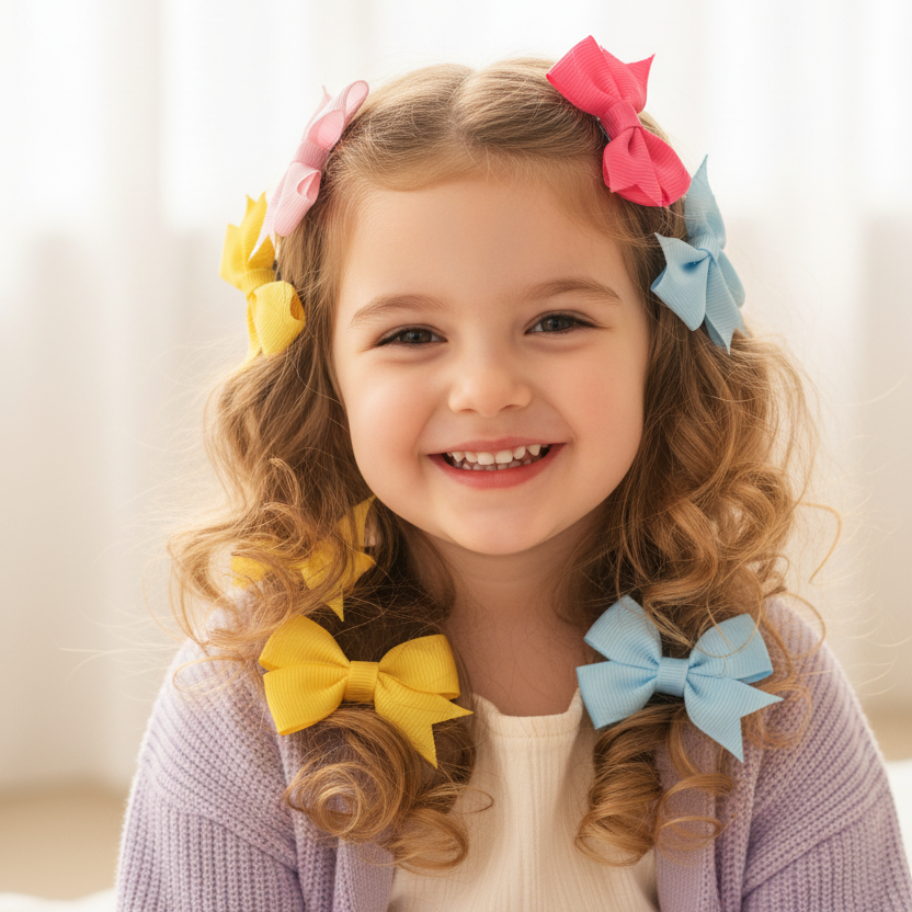 6pc Grosgrain Ribbon Hair Bow Clips Set for Girls – Cute Pastel & Vibrant Alligator Hair Clamps for Toddlers, Kids, and Teens (AHR2218)
