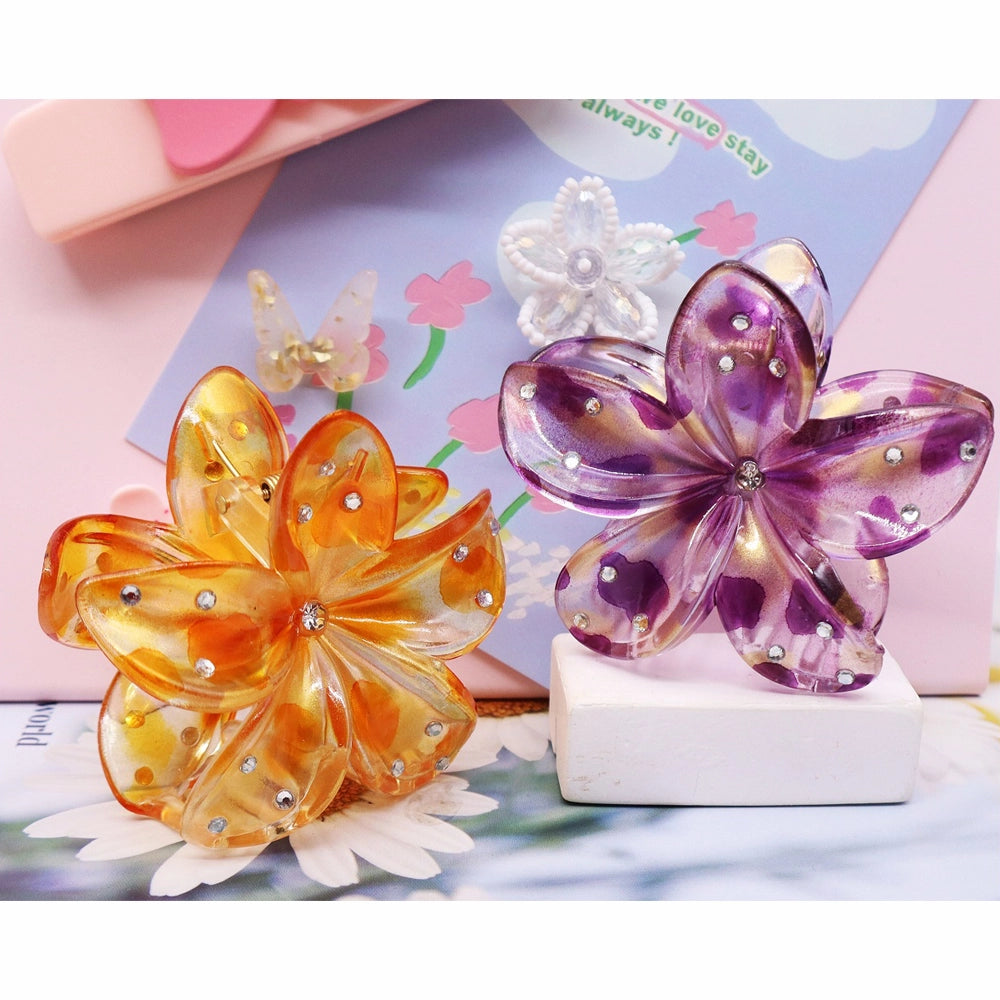 Sparkling Tortoise-Shell Floral Hair Claw Clip – Rhinestone Embellished Flower Accessory (AHR2224)