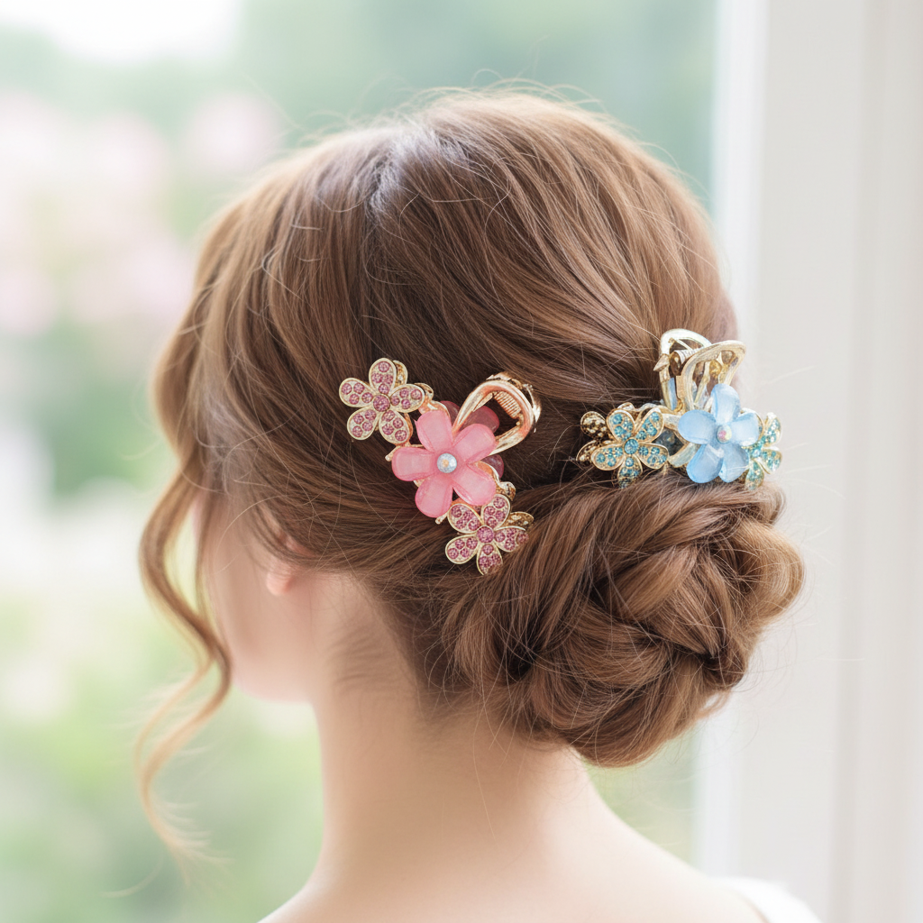 Sparkling Floral Rhinestone Mini Hair Claw Clips (AHR2225)