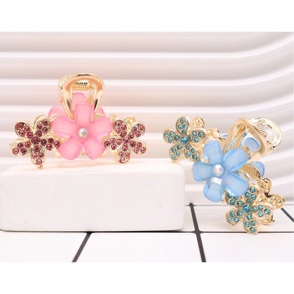 Sparkling Floral Rhinestone Mini Hair Claw Clips (AHR2225)