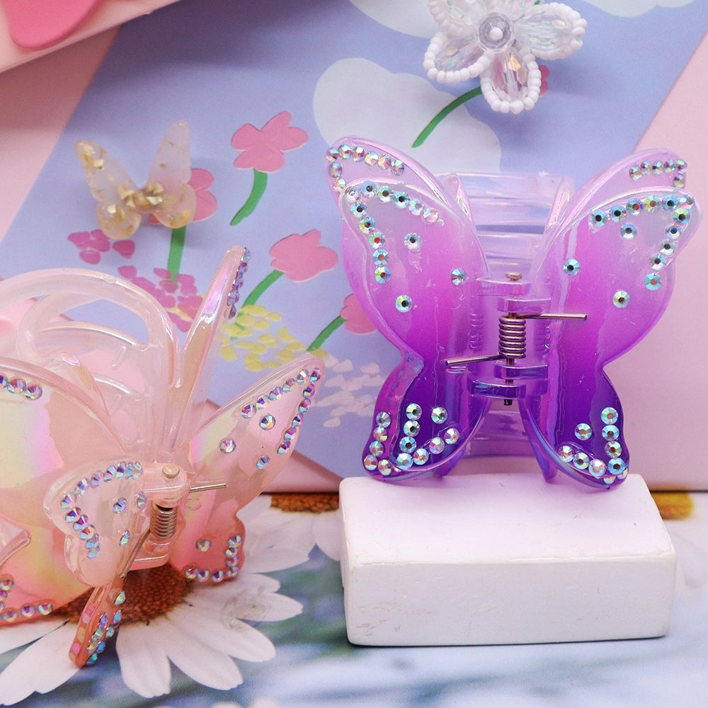 Sparkling Rhinestone Butterfly Hair Claw Clip – Iridescent Gradient Large Hair Jaw Clamp for Thick Hair – Y2K Aesthetic Fairycore Hair Accessories (AHR2230)