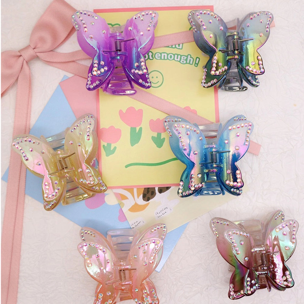 Sparkling Rhinestone Butterfly Hair Claw Clip – Iridescent Gradient Large Hair Jaw Clamp for Thick Hair – Y2K Aesthetic Fairycore Hair Accessories (AHR2230)