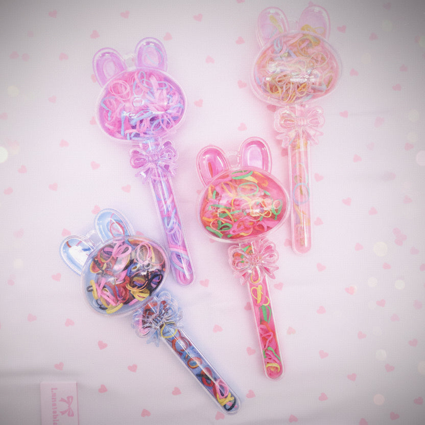 Bunny Magic Wand Hair Tie Set - Colorful Mini Elastic Rubber Bands for Kids (AHR2240)