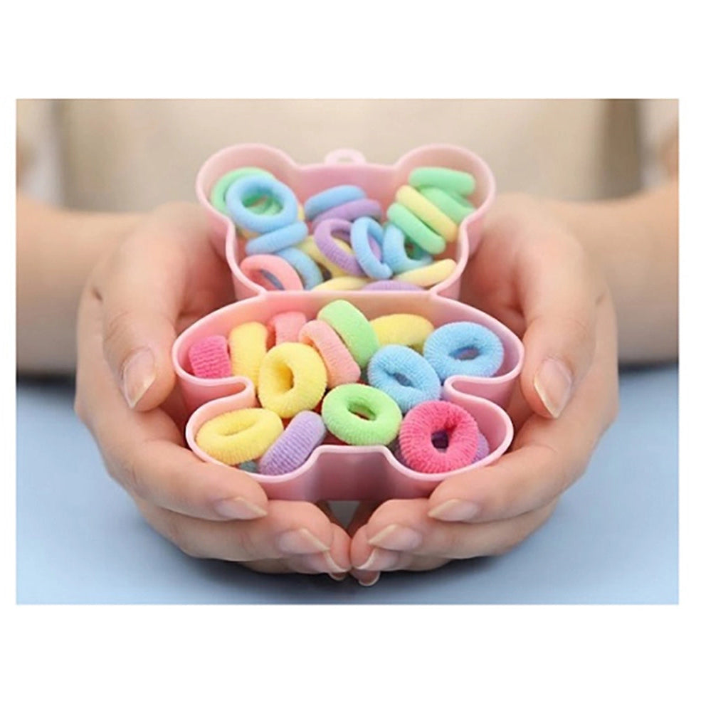 Cute Bear Box Elastic Hair Elastics Set – Seamless Mini Hair Ties for Toddlers, Kids, & Girls (Pastel & Neutral Options) (AHR2247)