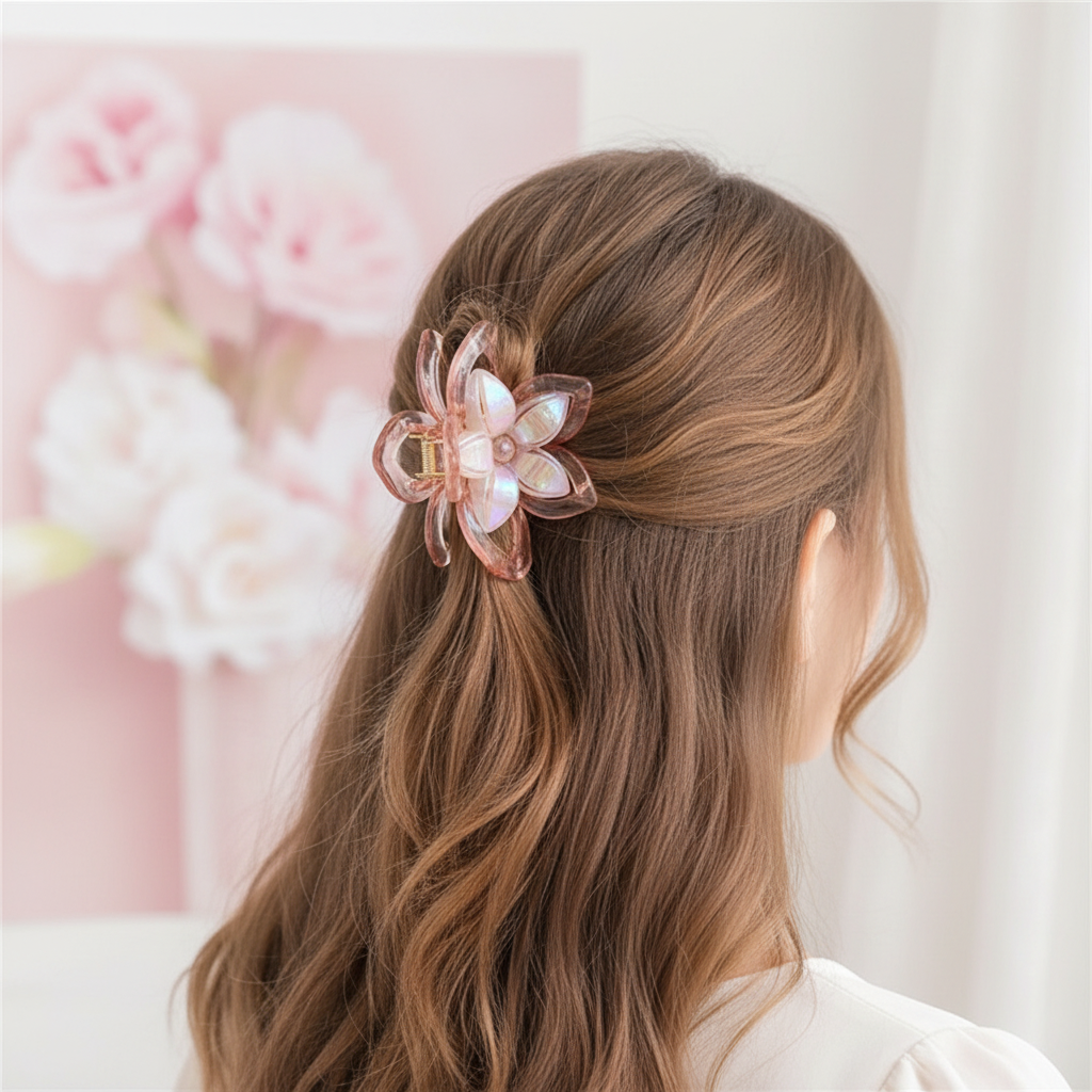 Iridescent Flower Hair Claw Clip – Translucent Floral Acrylic Jaw Clip for Thick Hair (AHR2293)