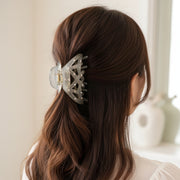 Rhinestone Embellished Cross-Weave Hair Claw Clip - Large Non-Slip Resin Jaw Clip for Thick Hair (AHR2294)