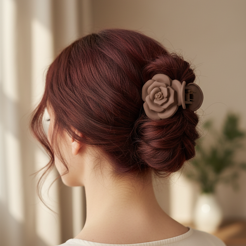 Matte Rose Flower Hair Claw Clip Set – Vintage Floral Hair Catch Clip for Women (AHR2298)