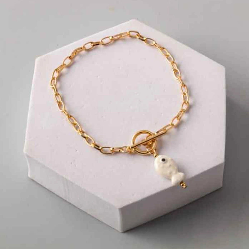 Gold-Tone Fish Toggle Chain Anklet - Whimsical Summer Beach Jewelry {AK6333}