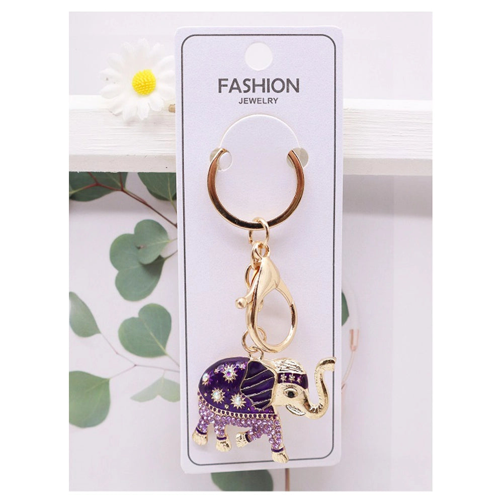 Rhinestone Elephant Keychain - Sparkly Enamel Animal Bag Charm - Good Luck Jewelry Gift for Women & Girls (AKY1235)
