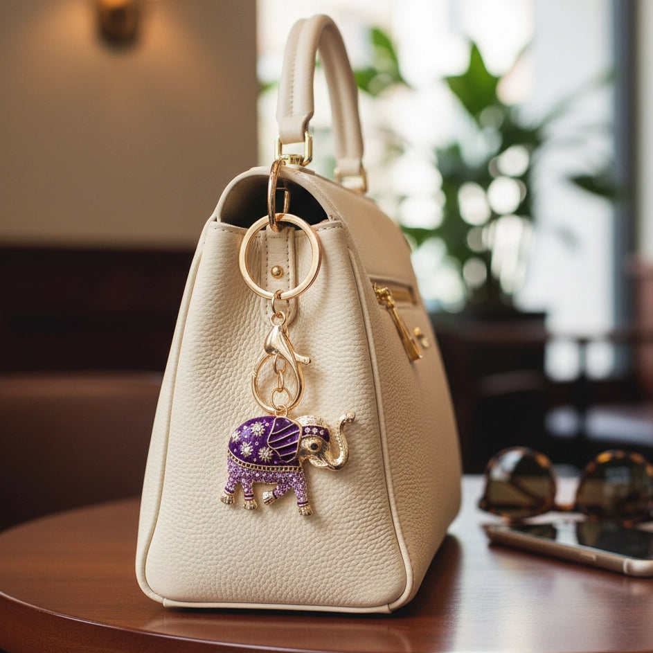 Rhinestone Elephant Keychain - Sparkly Enamel Animal Bag Charm - Good Luck Jewelry Gift for Women & Girls (AKY1235)