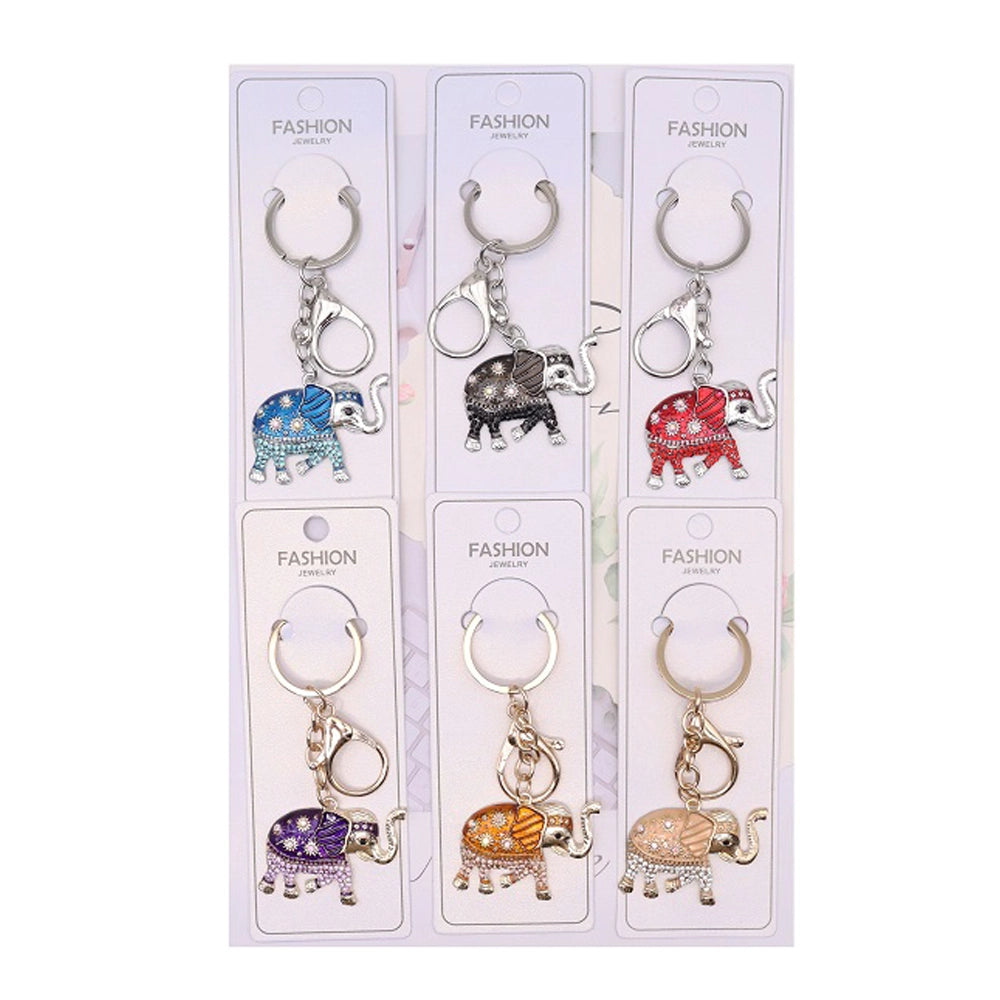 Rhinestone Elephant Keychain - Sparkly Enamel Animal Bag Charm - Good Luck Jewelry Gift for Women & Girls (AKY1235)