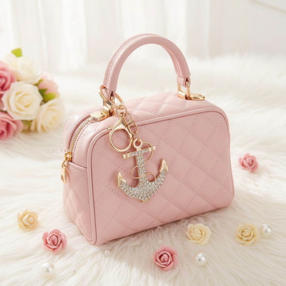 Sparkly Rhinestone Anchor Keychain & Purse Charm – Nautical Crystal Bag Accessory (AKY1238)