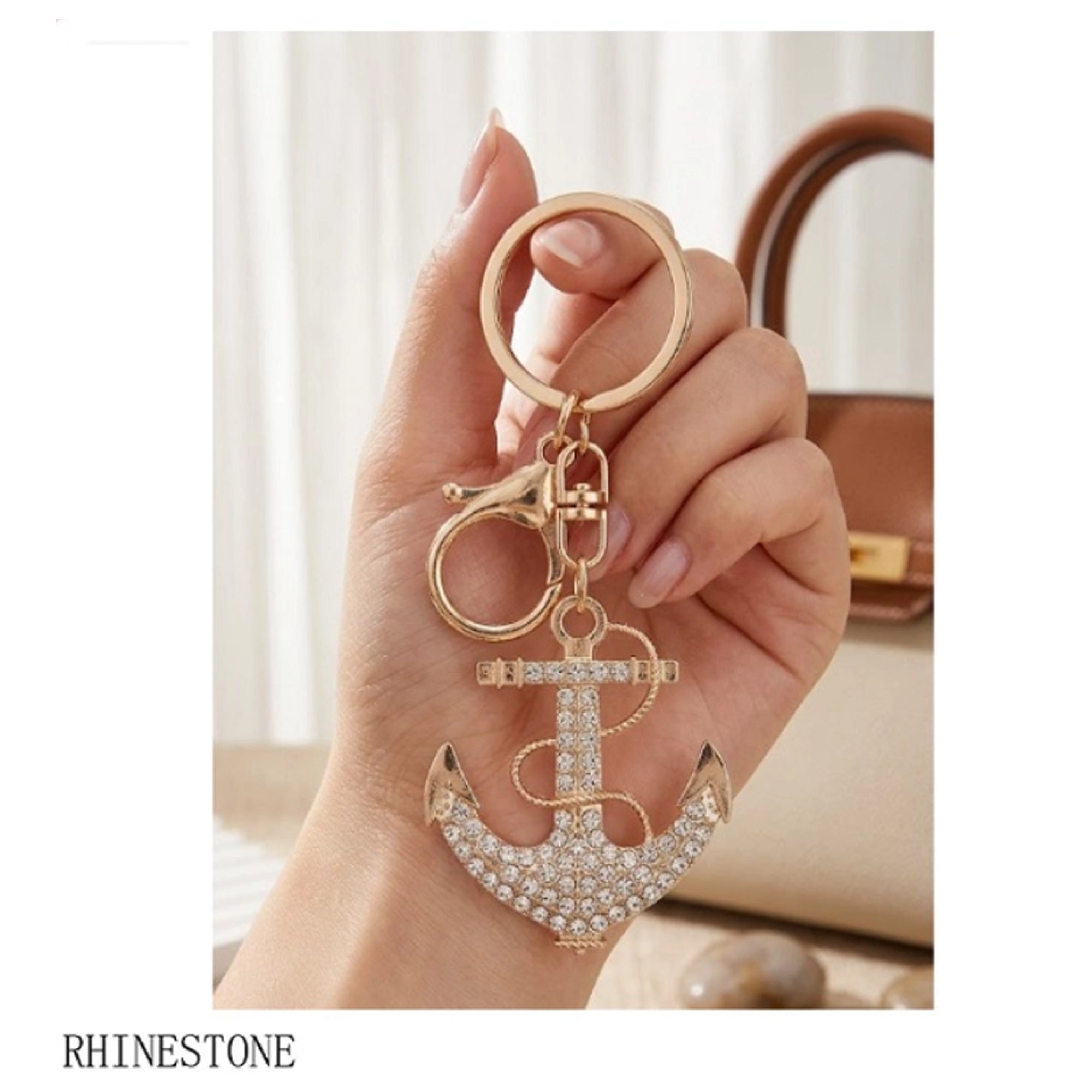 Sparkly Rhinestone Anchor Keychain & Purse Charm – Nautical Crystal Bag Accessory (AKY1238)