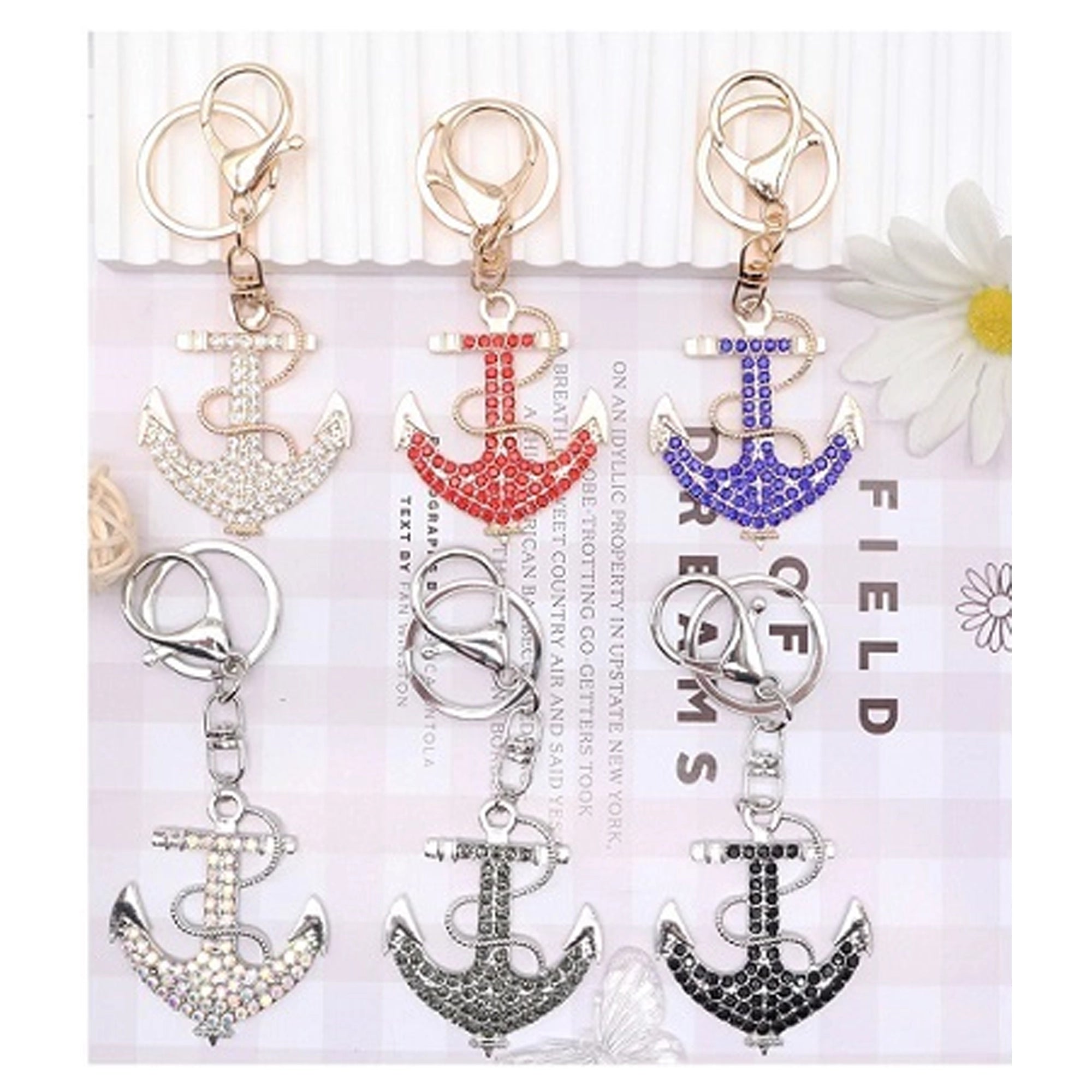 Sparkly Rhinestone Anchor Keychain & Purse Charm – Nautical Crystal Bag Accessory (AKY1238)