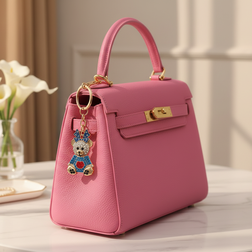 Sparkly Rhinestone Teddy Bear Keychain – Crystal Bag Charm & Key Ring for Women and Girls (AKY1243)