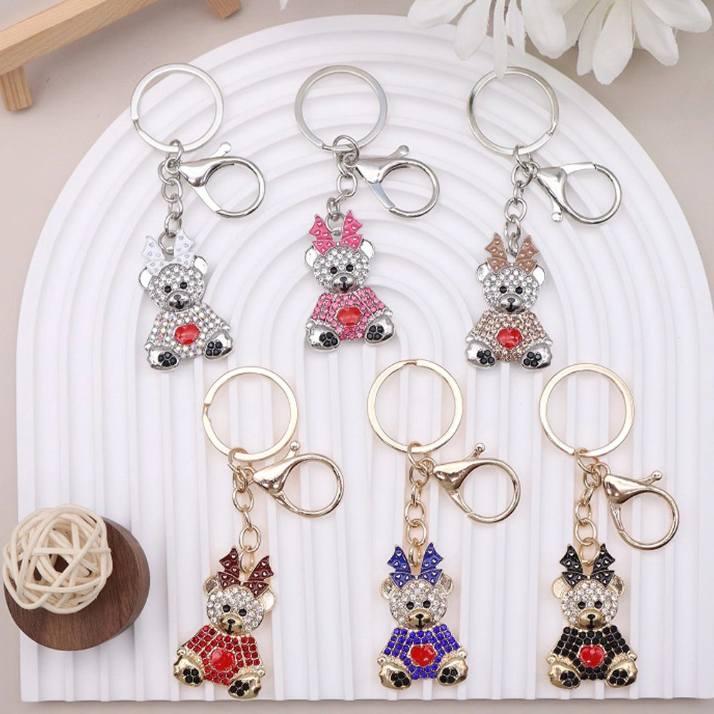 Sparkly Rhinestone Teddy Bear Keychain – Crystal Bag Charm & Key Ring for Women and Girls (AKY1243)