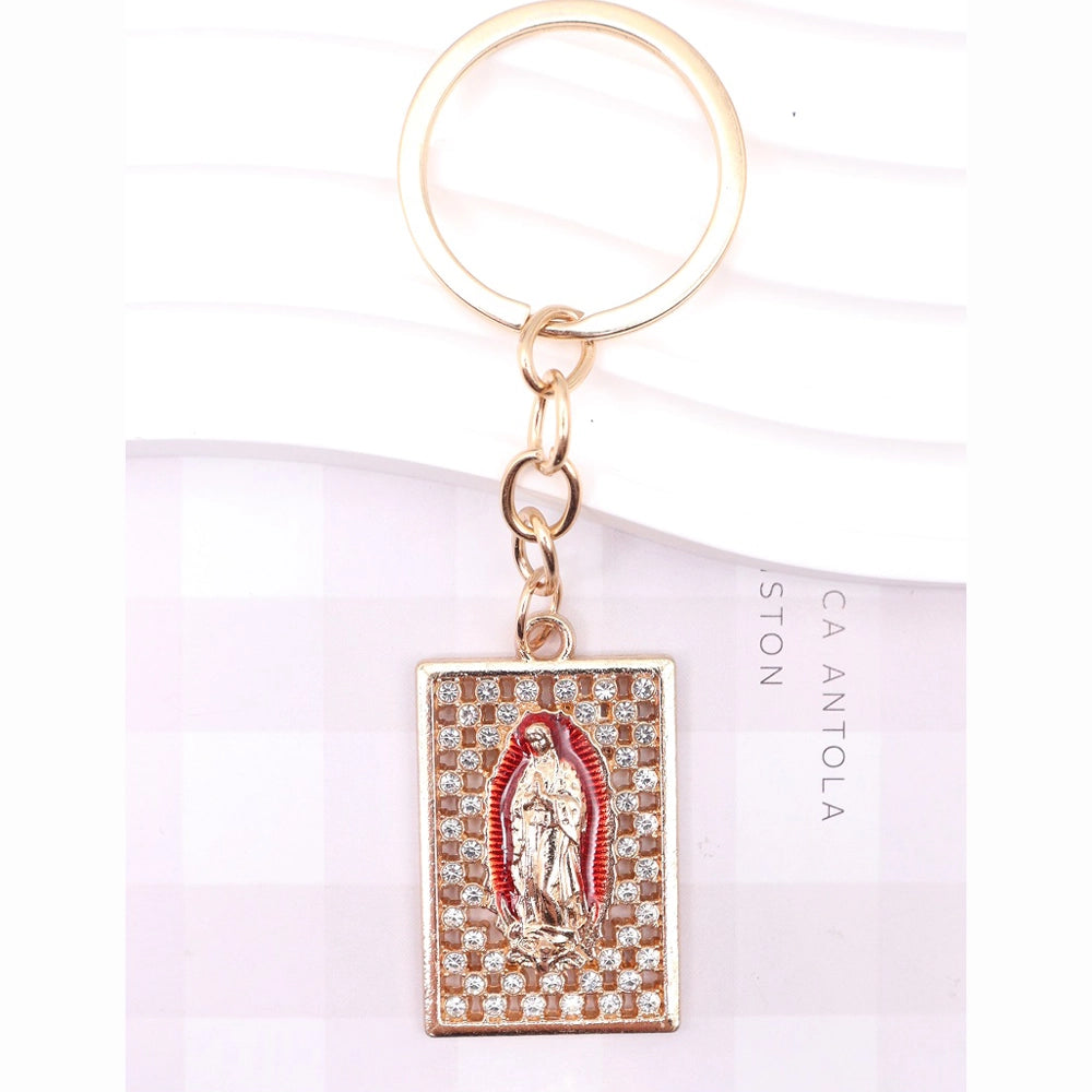 Our Lady of Guadalupe Religious Keychain – Sparkling Rhinestone Rectangular Virgin Mary Charm – Catholic Faith Gift (AKY1257)
