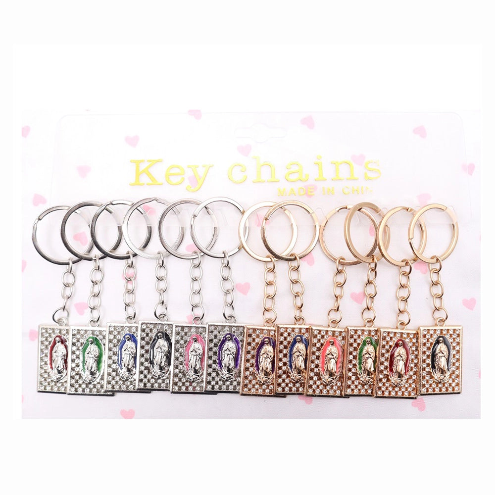 Our Lady of Guadalupe Religious Keychain – Sparkling Rhinestone Rectangular Virgin Mary Charm – Catholic Faith Gift (AKY1257)