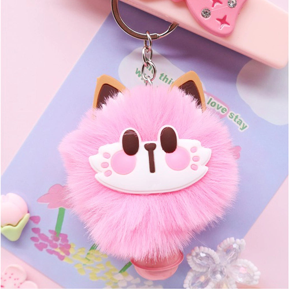 Kawaii Fluffy Cat Pom Pom Keychain - Cute Faux Fur Animal Bag Charm with Bell (AKY1259)