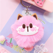 Kawaii Fluffy Cat Pom Pom Keychain - Cute Faux Fur Animal Bag Charm with Bell (AKY1259)