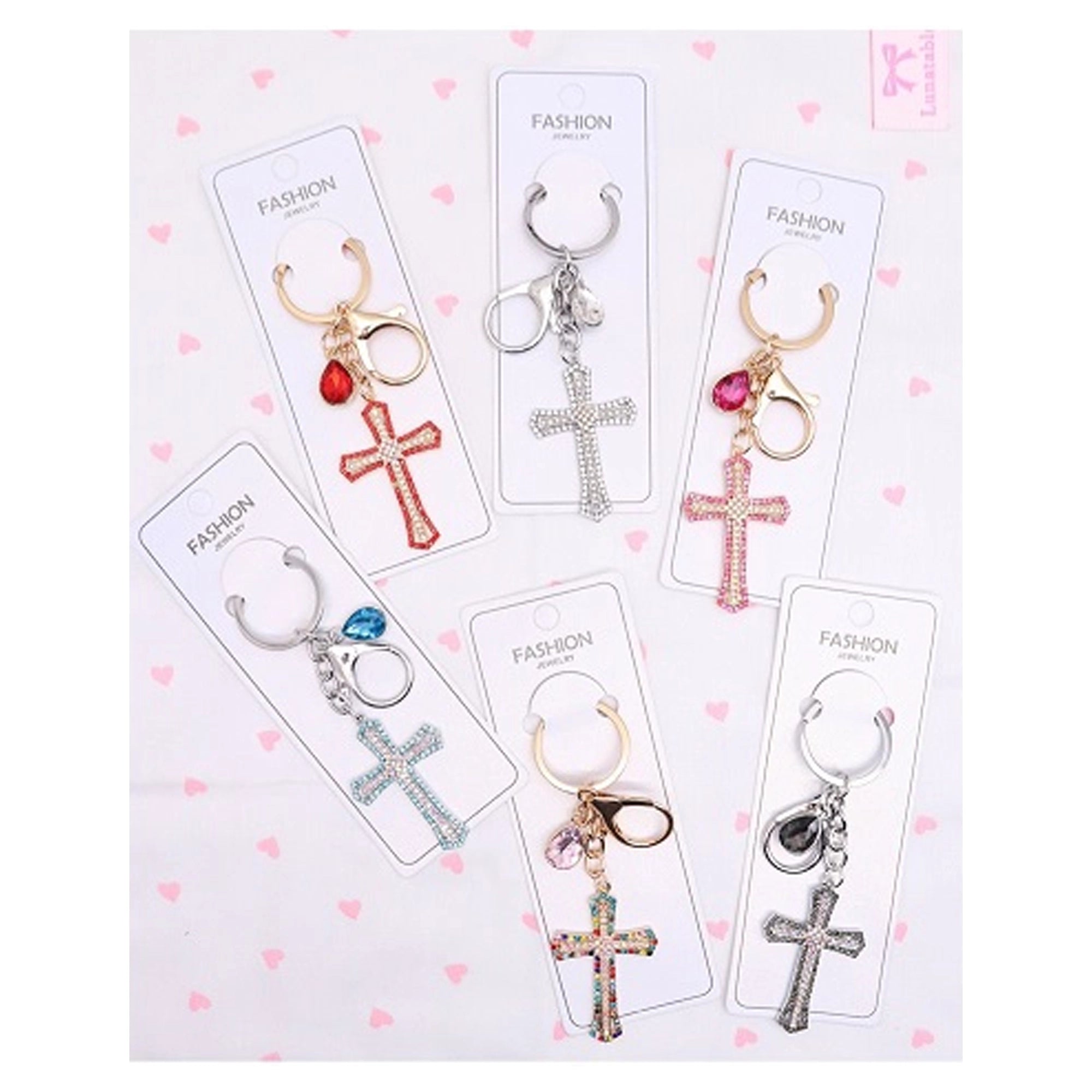Sparkling Rhinestone Cross Keychain with Crystal Teardrop Charm (AKY1269)