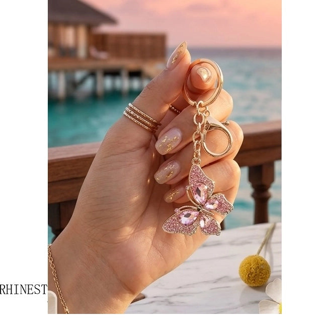 Sparkly Rhinestone Butterfly Keychain – Crystal Butterfly Bag Charm & Key Ring Accessory (AKY1270)